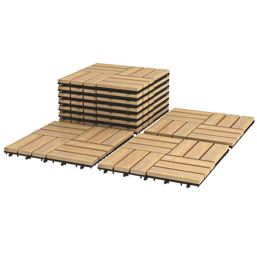 10 Pieces 12 x 12  Inch Acacia Wood  Interlocking Check Deck Tiles Fashion