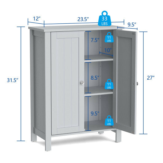 2-Door Bathroom Floor Storage Cabinet Space Saver Organizer-Gray Sale