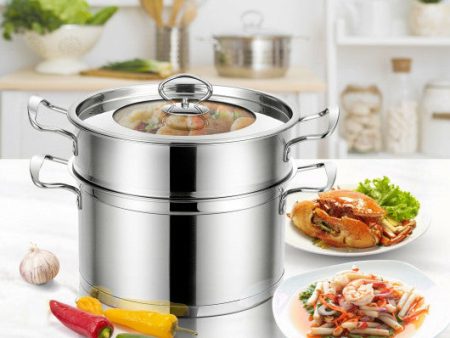 2 3 Tier Stainless Steel Steamer with Handles and Glass Lid-2-Tier Online