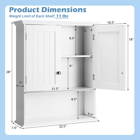 Wall Mount Bathroom Cabinet Storage Organizer with Doors and Shelves-White For Sale