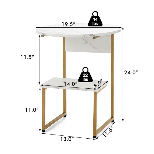 2-Tier Round End Beside Table with Metal Frame-White Online Hot Sale