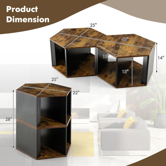 2 Pieces Hexagonal Side End Table for Living Office Coffee Room-Coffee Online Sale