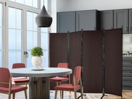 4-Panel  Room Divider with Steel Frame-Brown Fashion