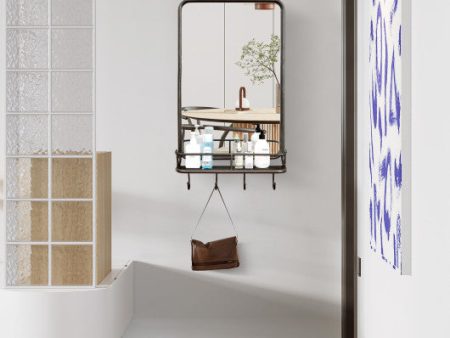 Wall Bathroom Mirror with Shelf Hooks Sturdy Metal Frame for Bedroom Living Room Online now