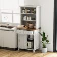 Freestanding Kitchen Pantry with Hutch Sliding Door and Drawer-White Discount