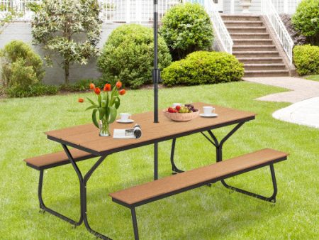 6 Feet Outdoor Picnic Table Bench Set for 6-8 People-Brown Online Sale