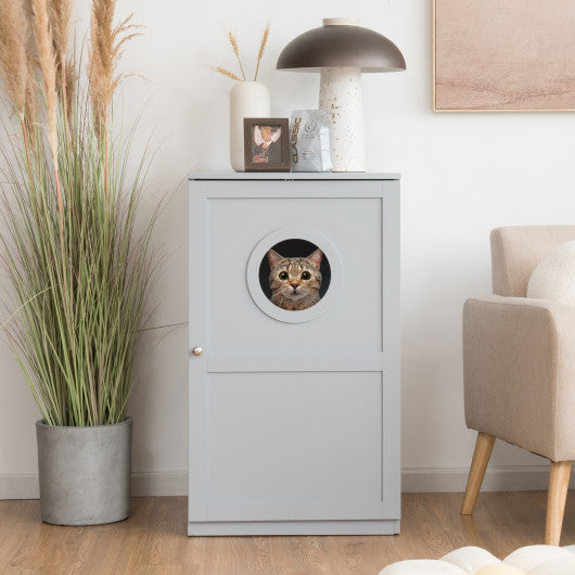 2-tier Litter Hidden Cat House With Anti-toppling Device-Gray Hot on Sale