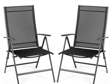 Set of 2 Adjustable Portable Patio Folding Dining Chair Recliners-Black Discount