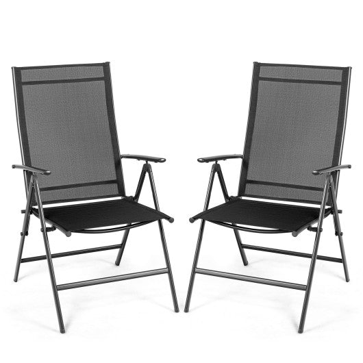 Set of 2 Adjustable Portable Patio Folding Dining Chair Recliners-Black Discount