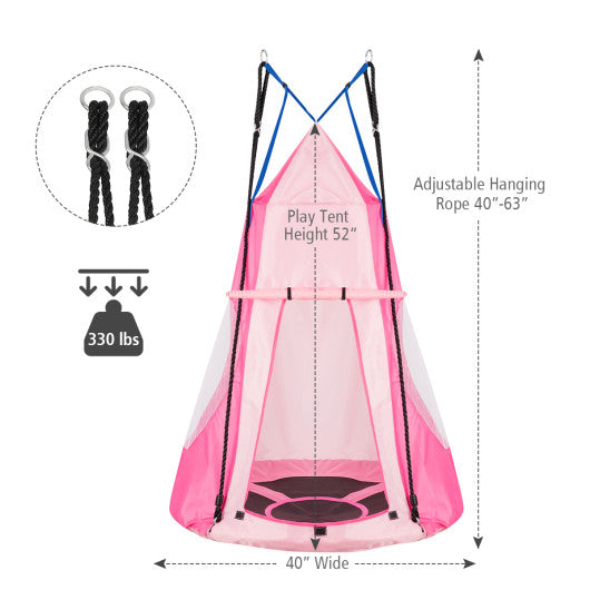 2-in-1 40 Inch Kids Hanging Chair Detachable Swing Tent Set-Pink Supply