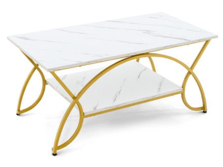 2-Tier Coffee Table Gold Rectangle for Living Room-Golden For Discount