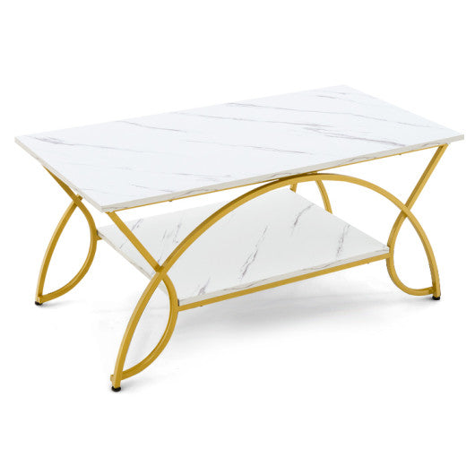 2-Tier Coffee Table Gold Rectangle for Living Room-Golden For Discount