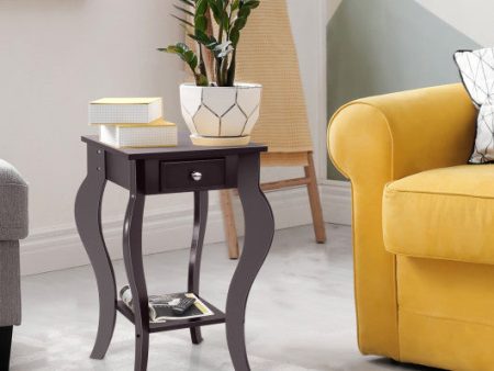 2-Tier End Table with Drawer and Shelf for Living Room Bedroom-Brown Hot on Sale