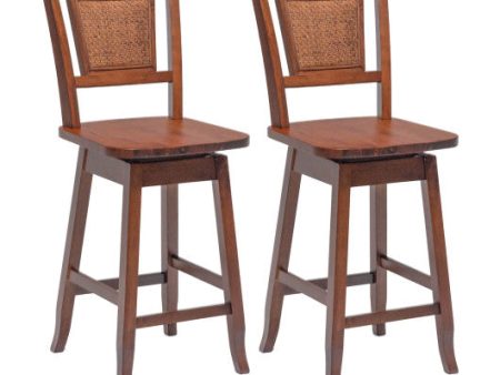 2 Pieces 24.5 Inch Bar Stools with Rattan Back and Swivel Seat Online