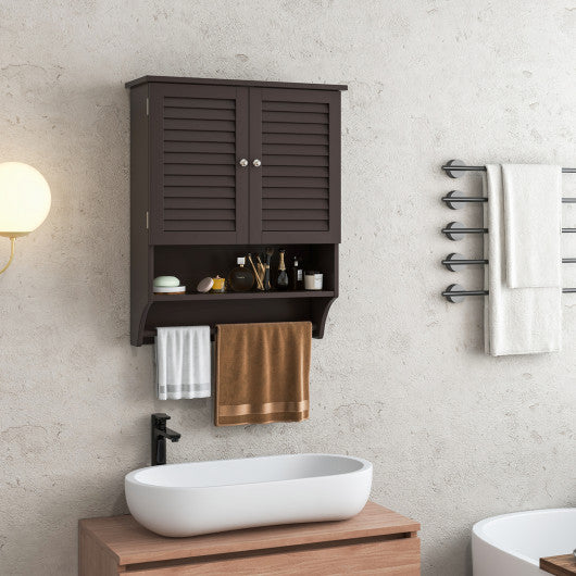 2-Doors Bathroom Wall-Mounted Medicine Cabinet with Towel Bar-Brown Online now