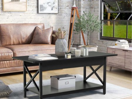 2-Tier Industrial Rectangular Coffee Table with Storage Shelf-Black Online Hot Sale