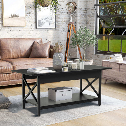 2-Tier Industrial Rectangular Coffee Table with Storage Shelf-Black Online Hot Sale