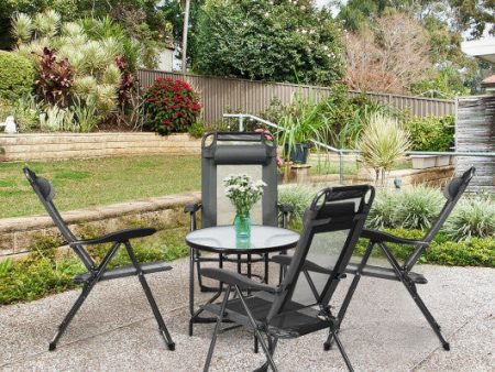 4 Pieces Patio Garden Adjustable Reclining Folding Chairs with Headrest-Gray For Cheap