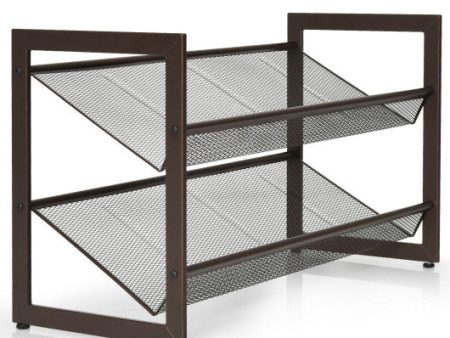 2 3 4 Tiers Flat and Slant Metal Shoe Rack for Entryway Hallway-2-Tier For Cheap