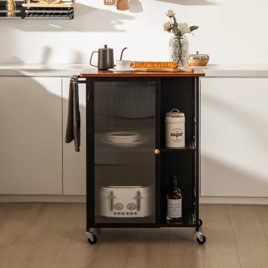 Mobile Serving Cart with Transparent Single Door Cabinet-Black Online now