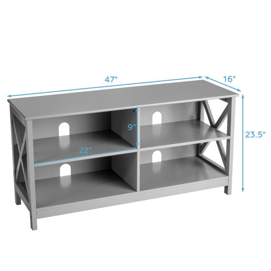 Wooden TV Stand Entertainment for TVs up to 55 Inch with X-Shaped Frame-Gray Hot on Sale