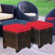 2 Pieces Patio Rattan Ottoman Set with Removable Cushions-Red on Sale