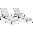 2 Pcs Outdoor Patio Lounge Chair Chaise Fabric with Adjustable Reclining Armrest-Gray For Discount