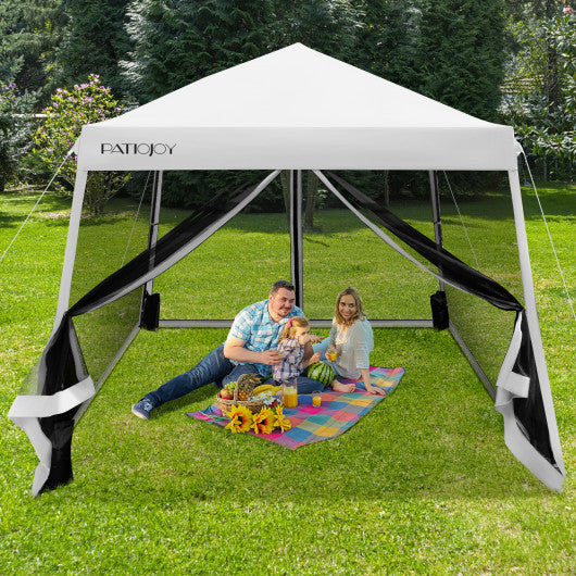 10 x 10 Feet Pop Up Canopy with with Mesh Sidewalls and Roller Bag-White Online