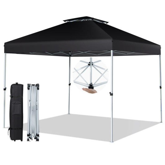 2-Tier 10 x 10 Feet Pop-up Canopy Tent with Wheeled Carry Bag-Black Cheap