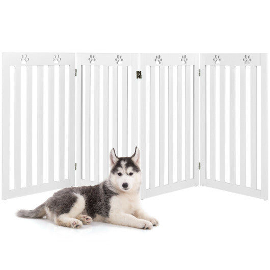 36 Inch Folding Wooden Freestanding Pet Gate  with 360° Hinge-White Sale