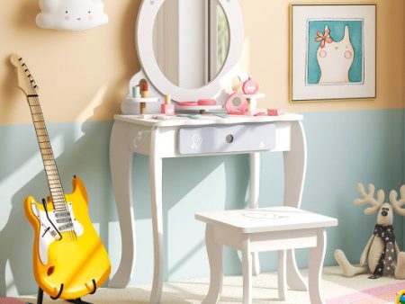 Kids 2-in-1 Princess Makeup Table and Chair Set with Removable Mirror-White Sale