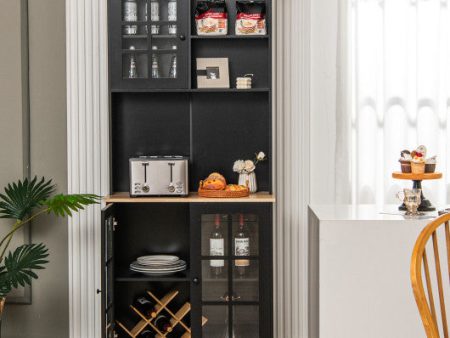 72 Inch Freestanding Pantry Cabinet with Hutch and Adjustable Shelf-Black Online