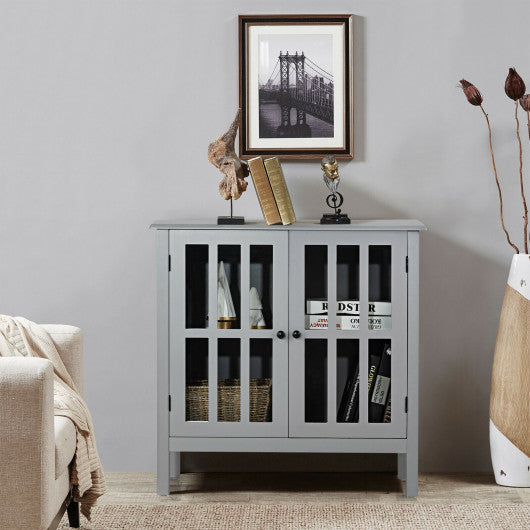 Glass Door Sideboard Console Storage Buffet Cabinet-Gray Fashion