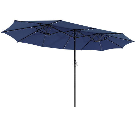 15 Feet Twin Patio Umbrella with 48 Solar LED Lights-Navy Sale