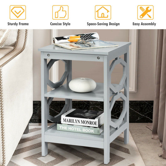 2 Pieces 3-tier Nightstand Sofa Side End Accent Table Storage Display Shelf-Gray Supply