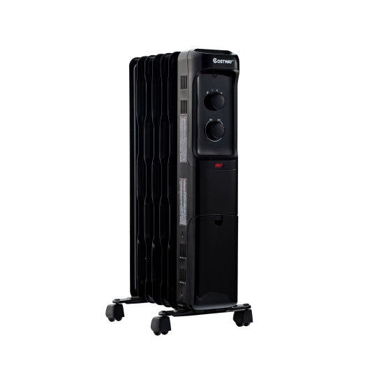 1500W Oil Filled Portable Radiator Space Heater with Adjustable Thermostat-Black For Discount