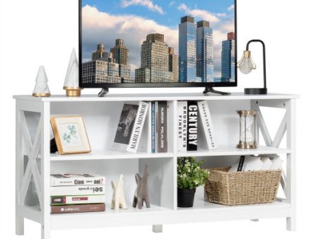 Wooden TV Stand Entertainment for TVs up to 55 Inch with X-Shaped Frame-White Supply