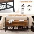 Industrial Shoe Bench with Storage Space and Metal Handrail-Rustic Brown on Sale