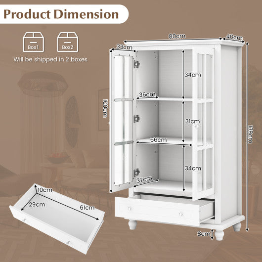 55 Inch Bookcase Cabinet with Tempered Glass Doors-White Hot on Sale