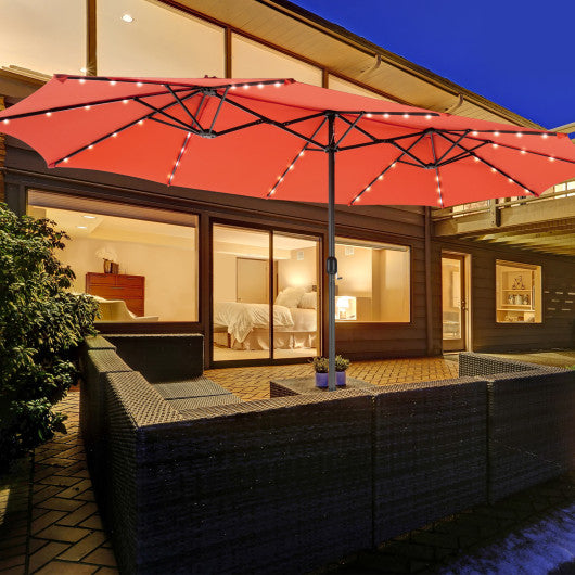 15 Feet Double-Sided Patio Umbrella with 48 LED Lights-Orange Online Hot Sale