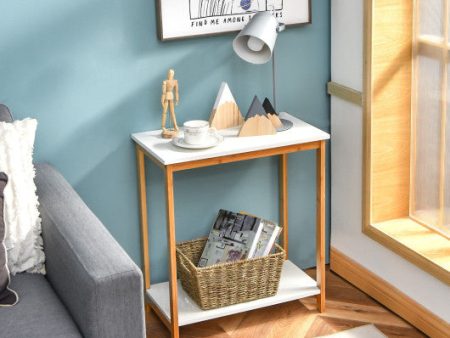 23 Inch Height 2-tier End Table with Bamboo Frame and Bottom Shelf-White Online Sale