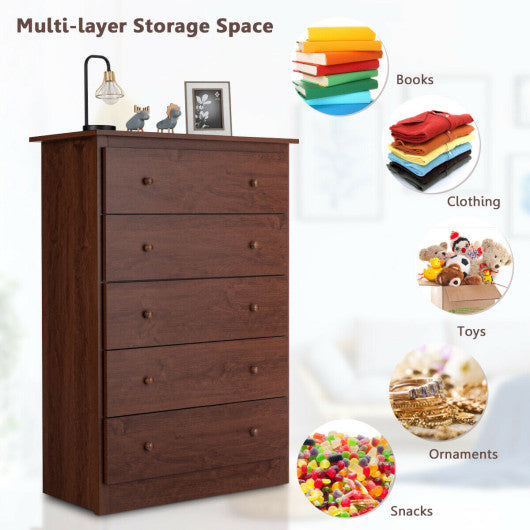 Functional Storage Organized Dresser with 5 Drawer-Brown Supply