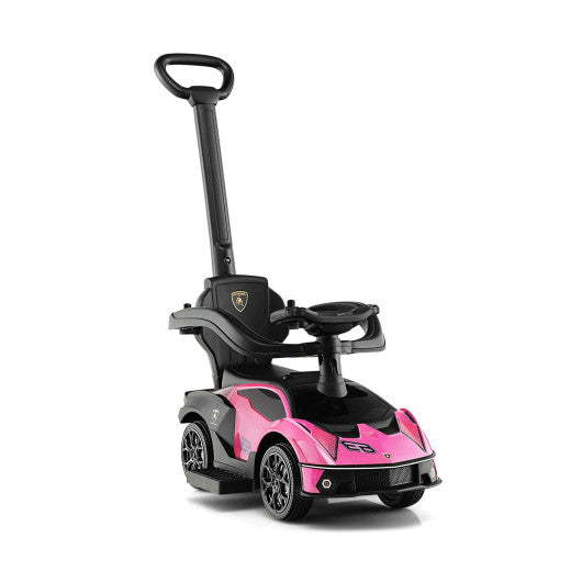 3-in-1 Licensed Lamborghini Ride on Push Car with Handle Guardrail-Pink Sale