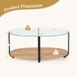 2-Tier Glass-Top Oval Coffee Table with Wooden Shelf for Living Room Online Hot Sale