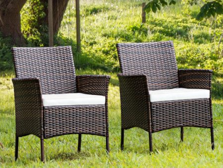 2 Pieces Outdoor PE Rattan Armchairs with Removable Cushions Hot on Sale