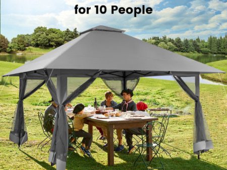 13 x 13 Feet Pop-up Instant Canopy Tent with Mesh Sidewall-Gray Online Hot Sale