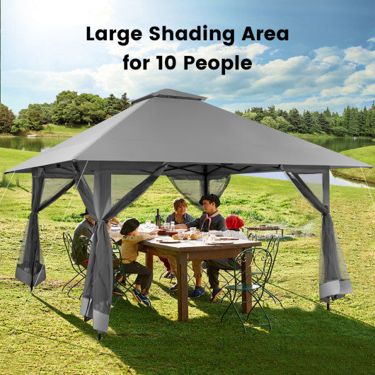 13 x 13 Feet Pop-up Instant Canopy Tent with Mesh Sidewall-Gray Online Hot Sale