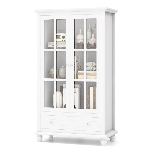 55 Inch Bookcase Cabinet with Tempered Glass Doors-White Hot on Sale