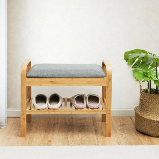 Shoe Rack Bench Bamboo with Storage Shelf -Natural Discount