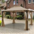 12 x 10 Feet Outdoor Double Top Patio Gazebo with Netting-Brown Hot on Sale